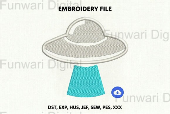 Retro UFO Spaceship Machine Embroidery